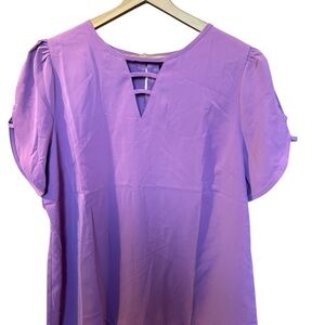 Allegra K Lavender Short Sleeve Keyhole Blouse